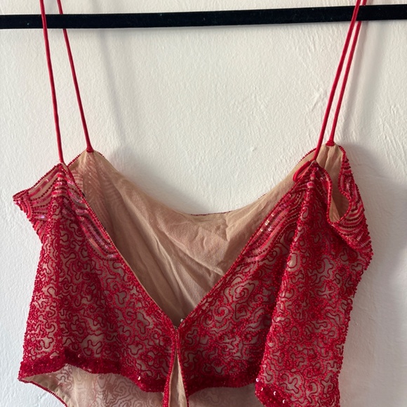 vintage Giorgio Armani couture Italian red hand beaded halter top - Picture 3 of 9